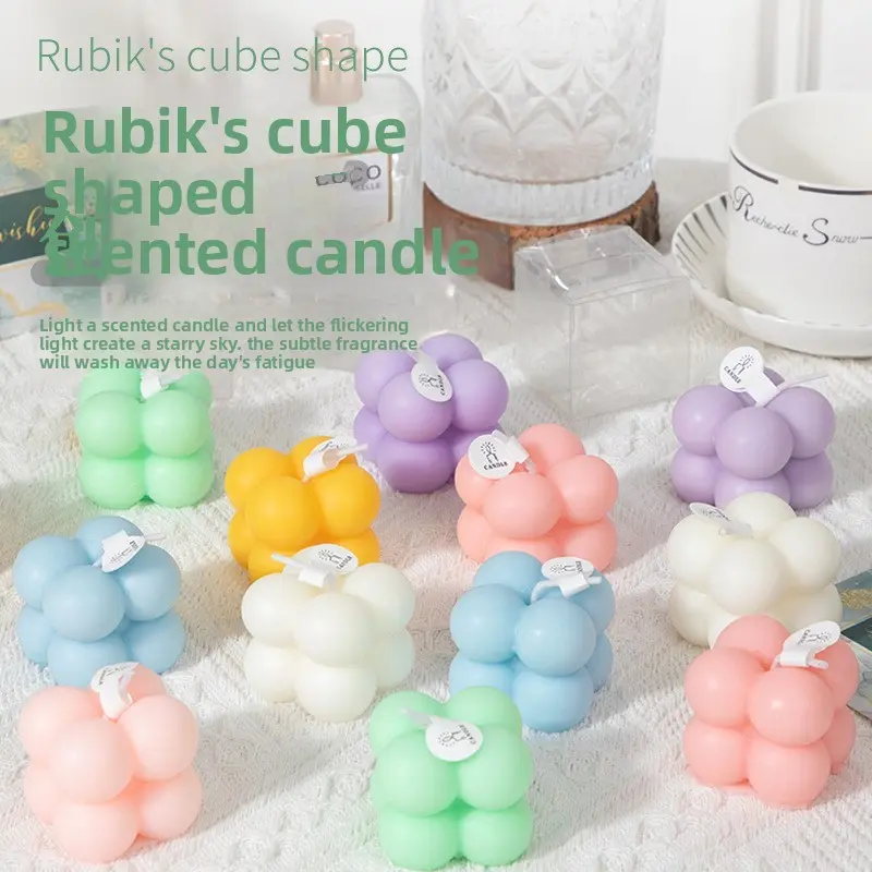 1 Piece Square Handmade Scented Candle, Soy Wax Bubble Design, Cute Aroma Gift for Birthday