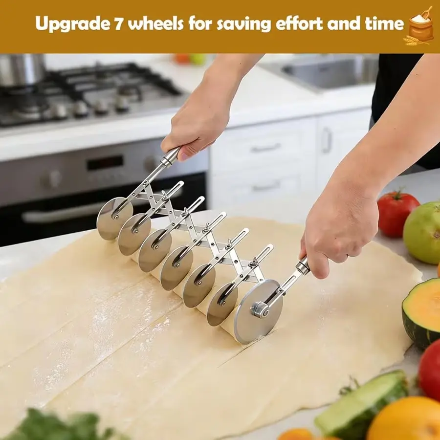 Stainless Steel Pastry Cutting Machine, Adjustable Dough Dispenser, Ideal for Pizza, Noodles, Fried Dough Sticks, Multiple Wheeled Design