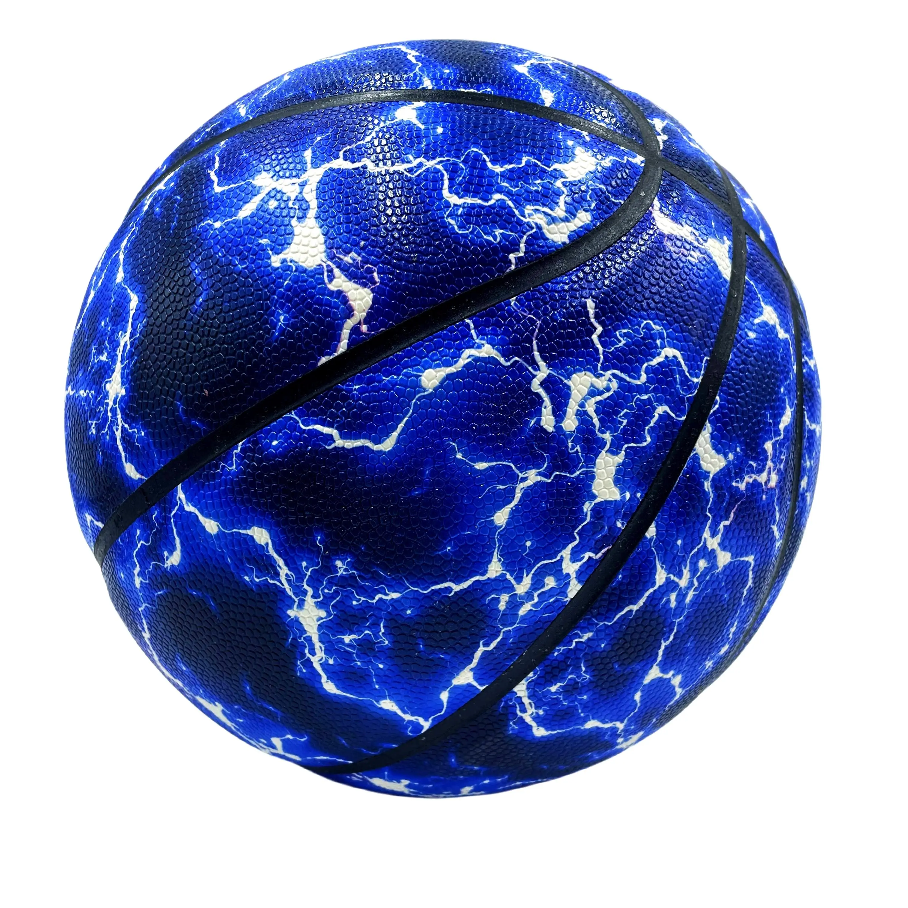 Single Pack Lightning Blue Youth Basketball, Durable TPU Synthetic Rubber, High-Performance Outdoor Basketball for Ages 14+