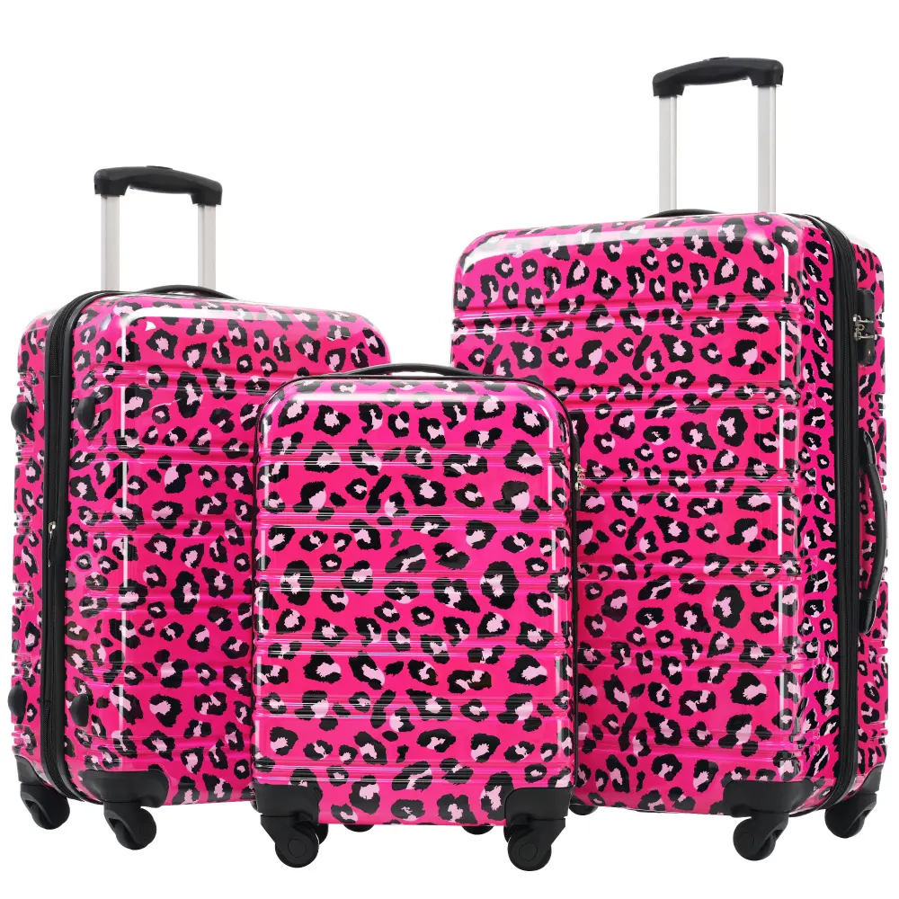 3-Piece ABS Hardshell Luggage Set with 360-Degree Rotation Spinner Wheels, TSA Lock, 3-Step Telescoping Handle, Expandable Lightweight 20"+24"+28" Travel Storage, Lined Interior, Protective Film, Leopard Print Option