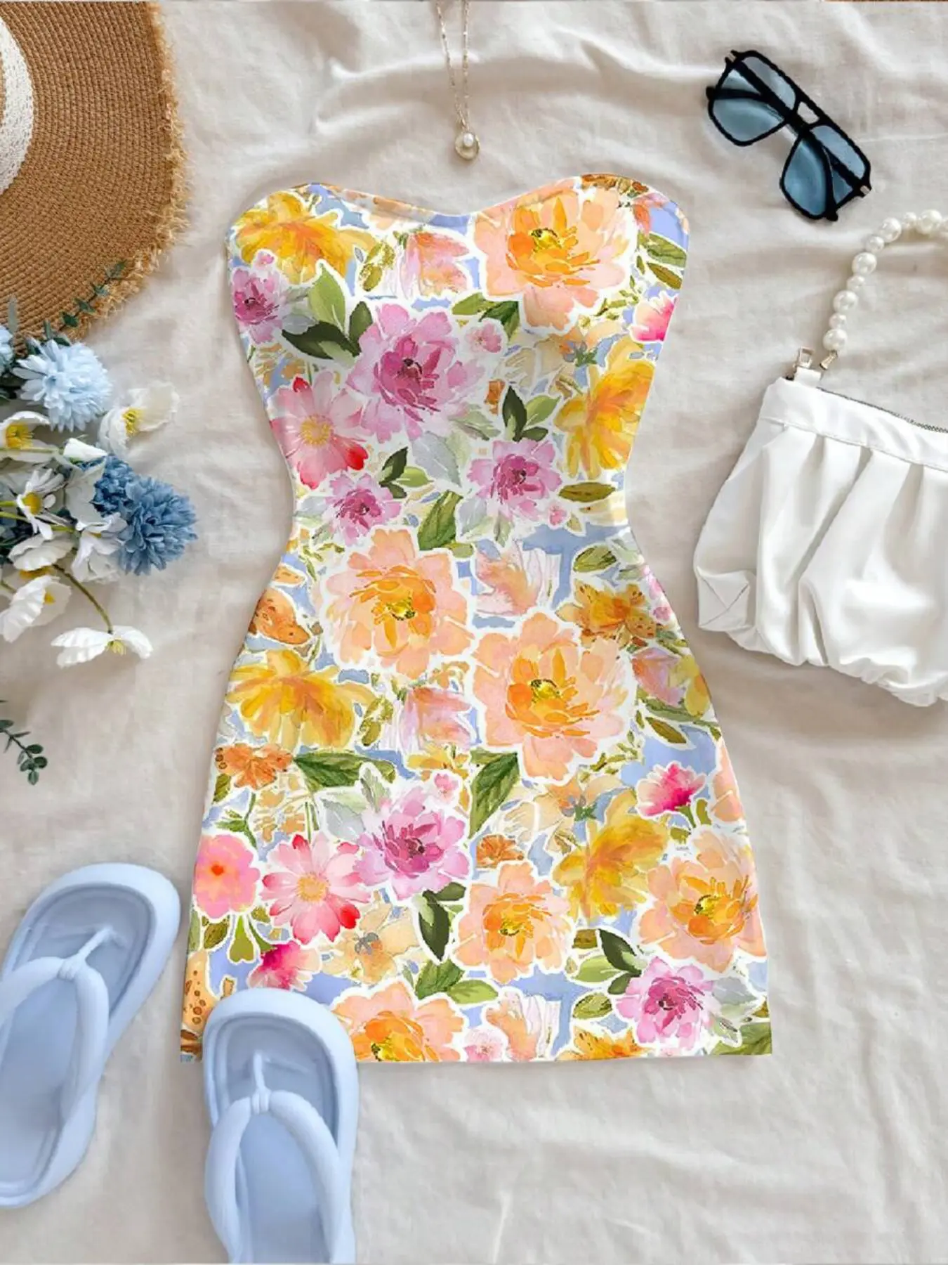 Women's Romantic Boho Print Cute Alluring Halter Short Dress, Perfect for Vacation Beach Festival Casual Spring Summer Wear, Fashionable and Versatile