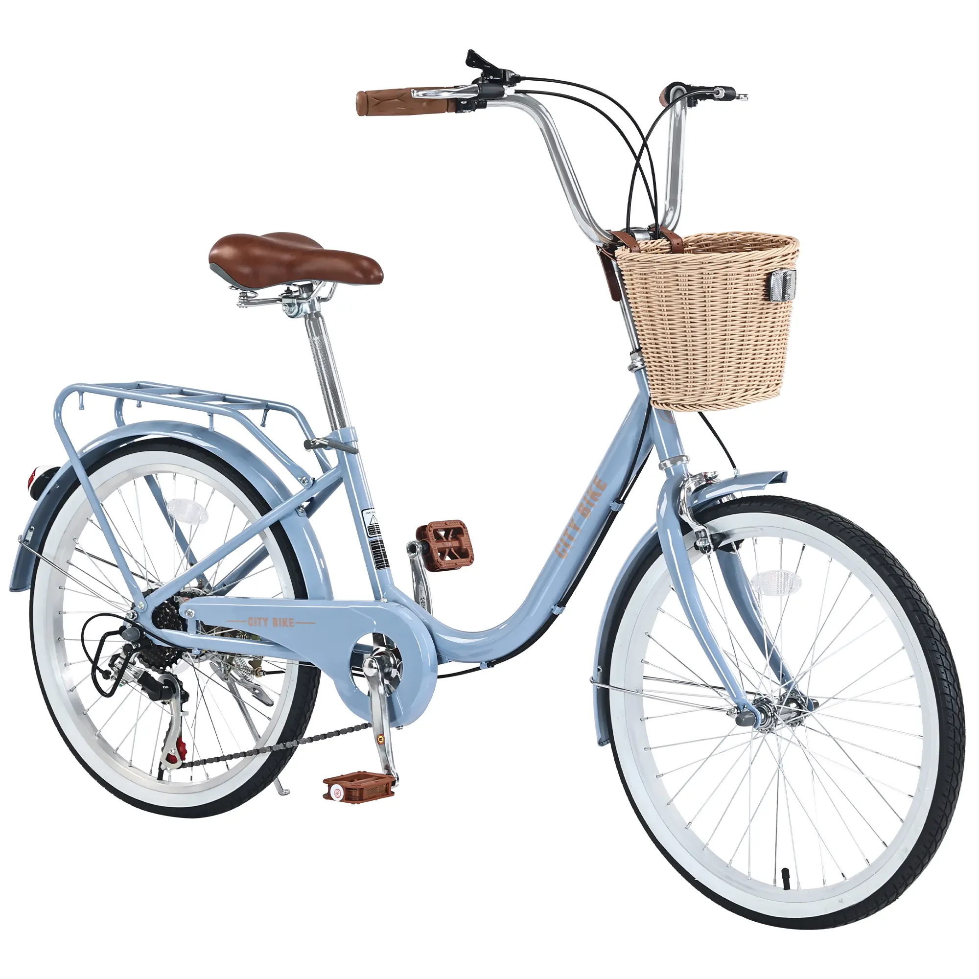 22 Inch 7-Speed Commuter Bike – Steel Frame City Road Cruiser with Dual Brakes & Basket, User-Friendly for Men Women Outdoor Cycling