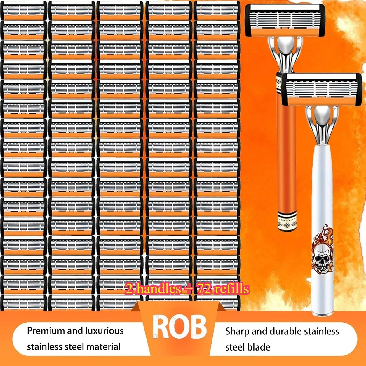Men's 6-Blade Shaving Set, Face Shaver, 2 Premium Handles, 72 Replacement Blades, Ergonomic Non-Slip Grip, Durable Sharp Stainless Blades, Ideal for Daily & Travel Use