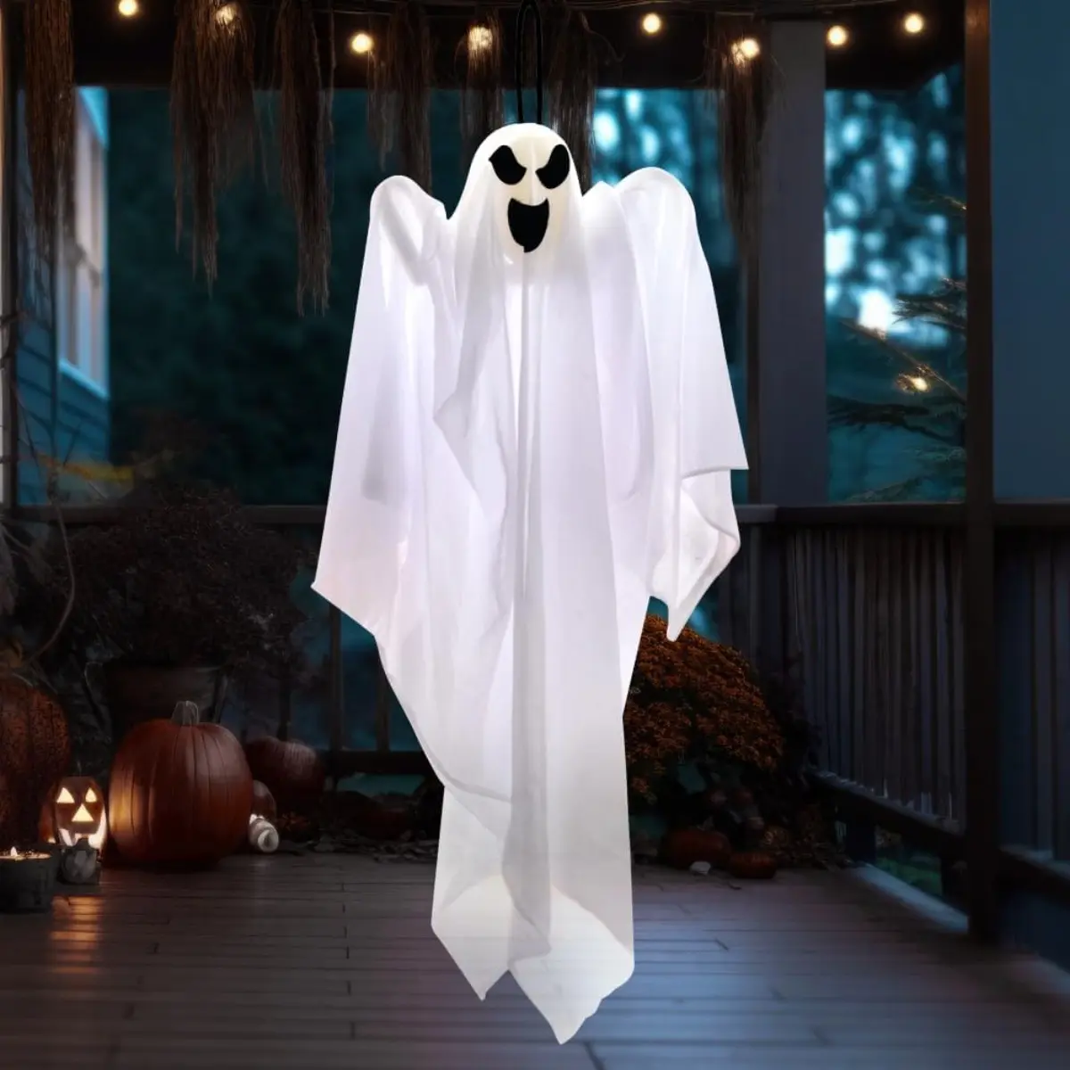 Halloween Hanging Ghost Decoration, 27.5 Inch Floating Phantom Prop with Scary Face, Outdoor Party Atmosphere Wreath Hang Decor
