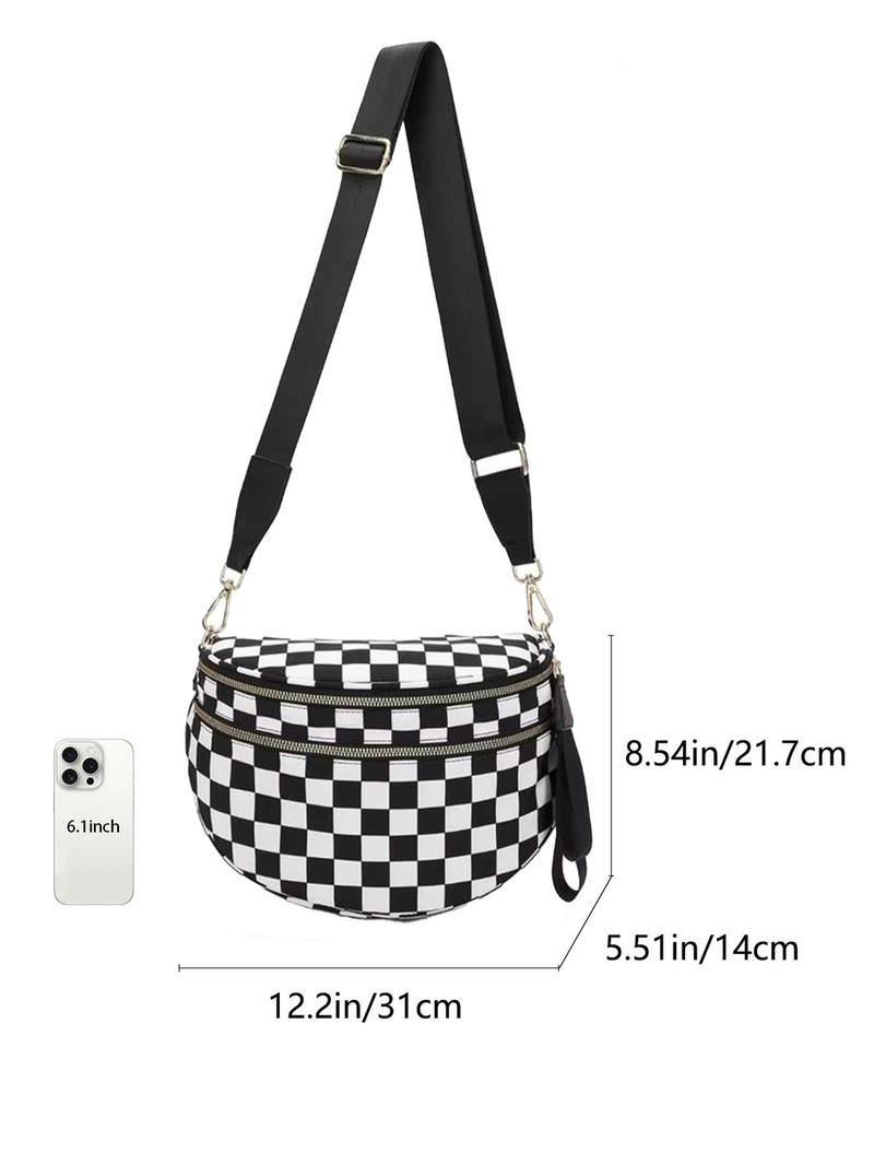 26 Valentine's Day Women's Fashionable Checkerboard Patterm Zipper Shoulder Pack, Casval Versatile Crossbody Bag for Daily Used, Trendy All-match Fanny Bag