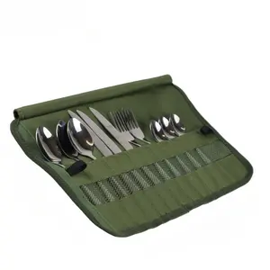 Foldable Cutlery Organizer Roll Bag Outdoor Camping BBQ Portable Picnic Utensil Pouch