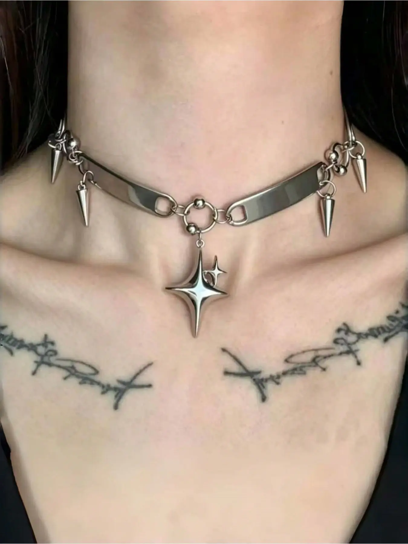 1pc Stud Necklace, Metal Punk Style Choker for Women, European American Subculture Cool Girl Clavicle Chain, Minimalist Cold Style Jewelry, Suitable for Daily & Party Wear