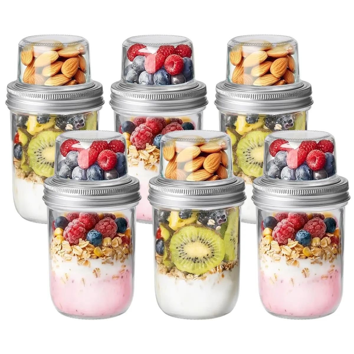 6 Pack 20oz Glass Yogurt Oat Containers with Lids, Reusable Overnight Oats Container, Food Storage Containers, Healthy Eating Containers, Clear Container