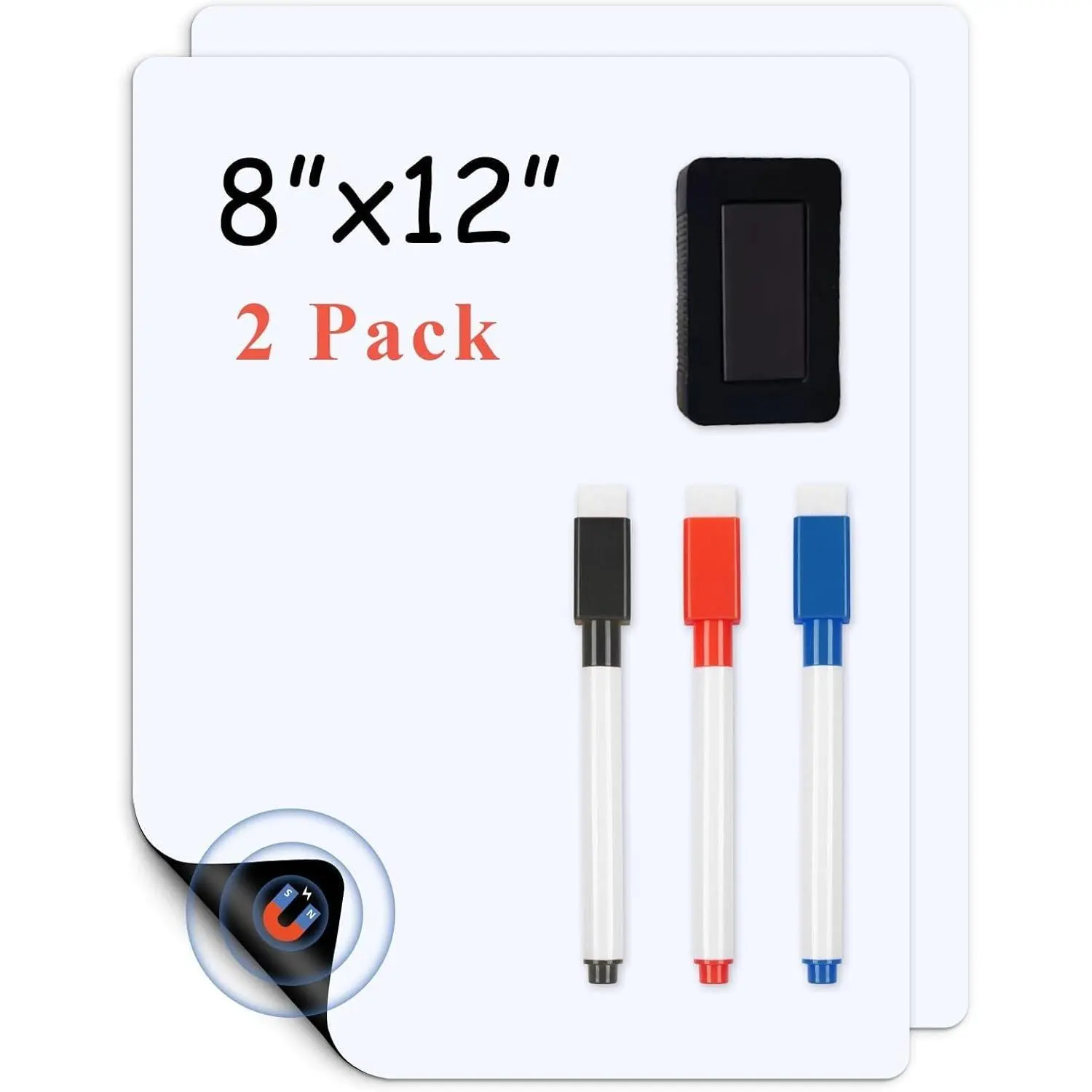 2-Pack Magnetic Whiteboard for Fridge - 12" x 8" Dry Erase Board Sheets with Strong Magnet Backing, Ideal for Grocery Lists & Kitchen Notes