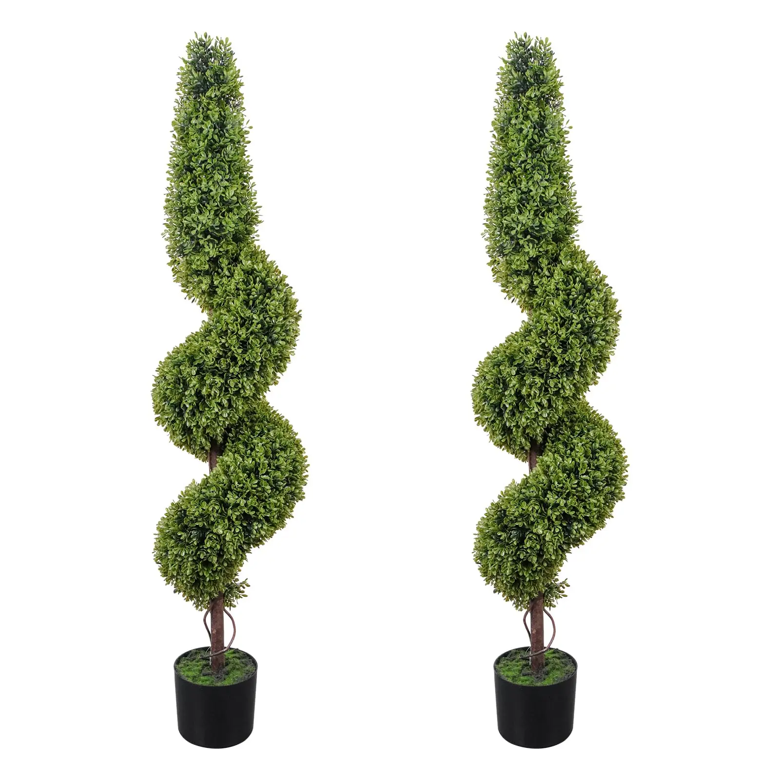 2-Pack 4ft Artificial Boxwood Spiral Topiary Trees, UV-Resistant Faux Plants, Outdoor Decor for Front Porch Planters, All-Year Greenery, Pot
