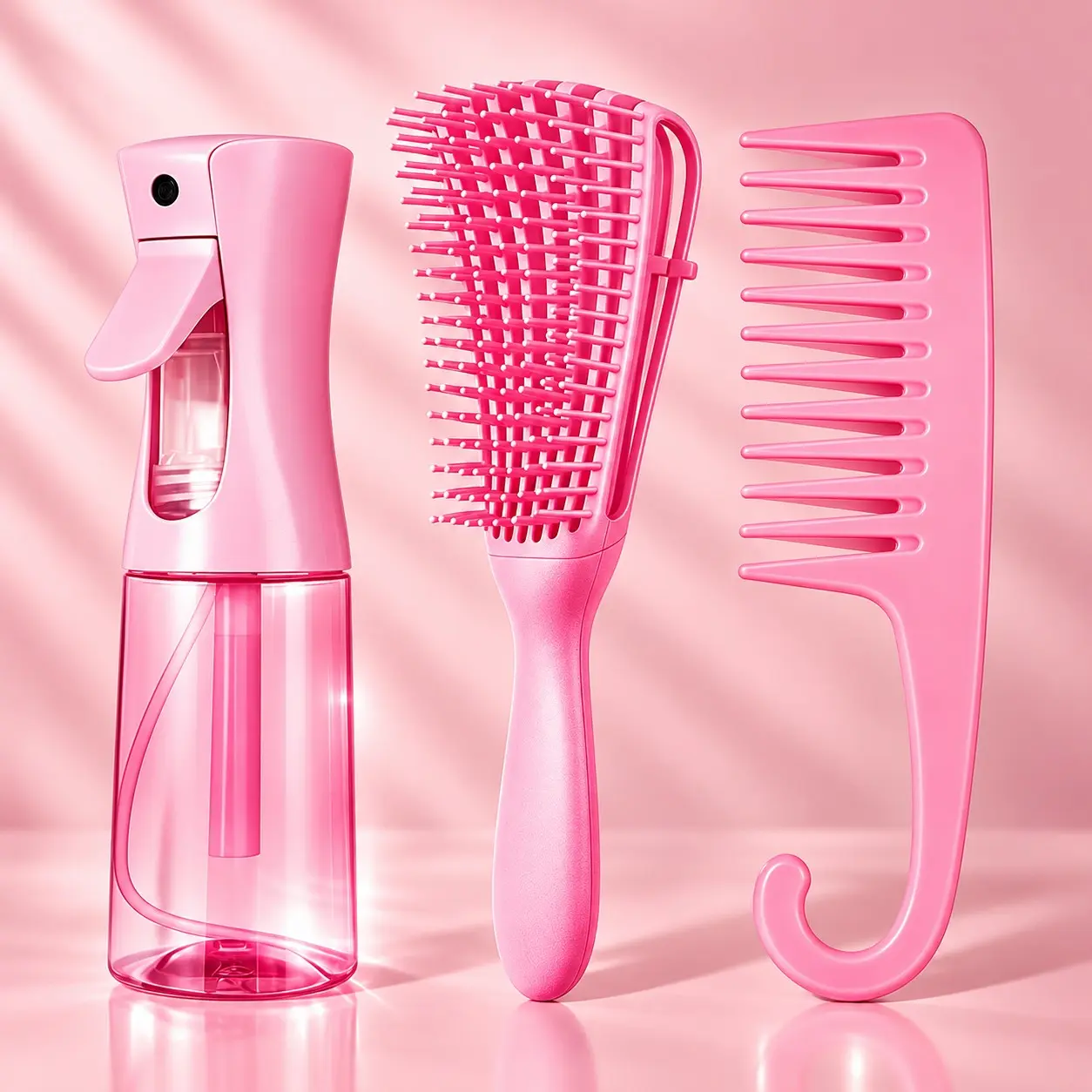3PCS Hair Styling Kit for Women, Continuous Mist Spray Bottle, Vented Detangling Brush & Wide Tooth Comb for Detangling, Smoothing, Curly Hair, Wet & Dry Hair and Everyday Styling, Detangling Hairbrush