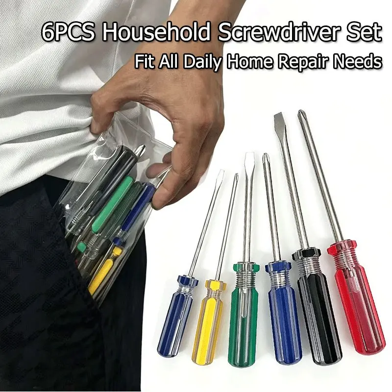 6pcs Home Screwdriver Set, Multipurpose Screwdriver Kit, 3 Cross Head and 3 Flat Head Screwdrivers, Ideal for Daily Household Repairs, Furniture and Appliance Maintenance