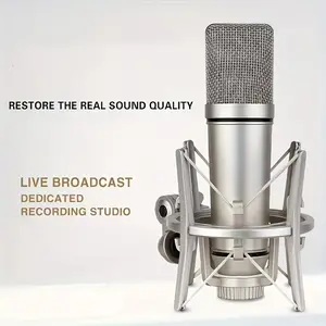 Professional condenser microphone, Singing mic, for studio recording, made of champagne colored metal material XLR connection cable, heart-shaped pointing, noise reduction function, Equipped with a shock absorber, used for live streaming, recording