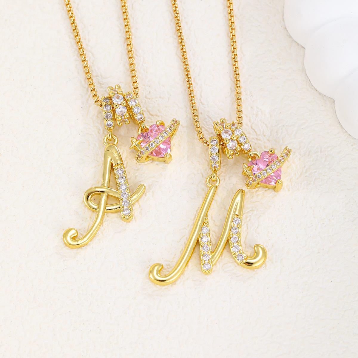 Initial Heart Necklace for Women | 18K  Plated | Pink Cubic Zircon Pendant with Diamond Inlaid Letter | Fashion Luxury Jewelry | Perfect Gift for Christmas, Birthdays, Anniversaries & All Holiday Occasions