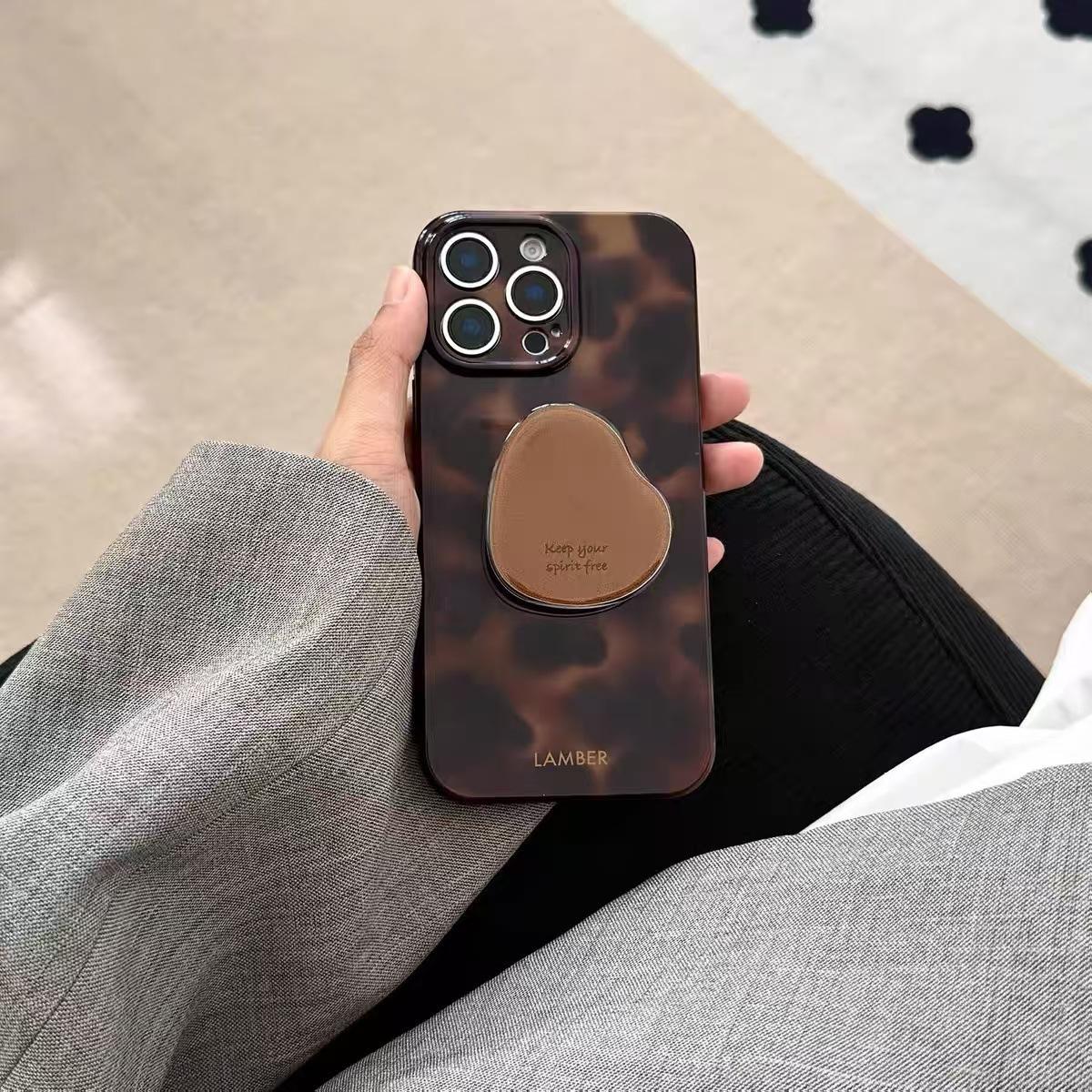 Fall Winter Brown Leopard Design Phone Case with Holder for iPhone 17 Pro Max 16 15 14 13 Girls