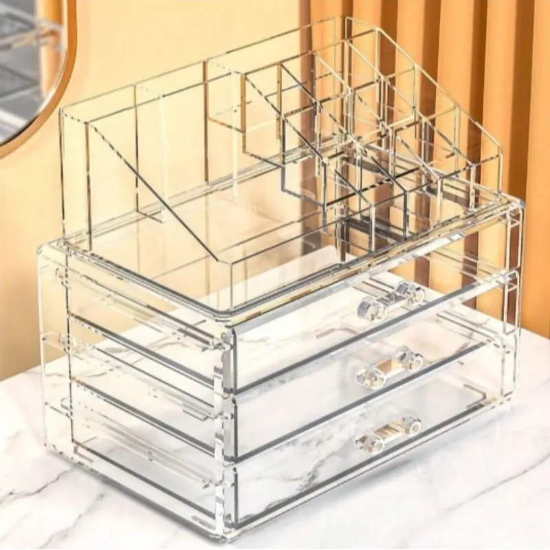 Large Capacity Makeup Storage Box, Multi-layer Transparent Cosmetics Display Box, Stackable Storage Box with 3 Drawers for Dressing Table, Home Organizer