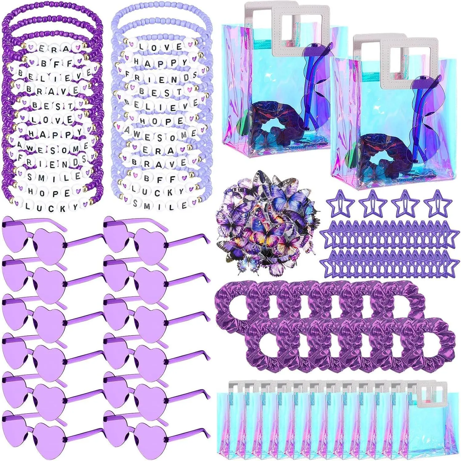 12 Sets Kpop Party Favors Y2k Fans Friendship Birthday Gifts, Includes Bracelets, Heart Sunglasses, Scrunchies, Hair Clips, Stickers, Bags for Popular Singer Fans Birthday Gifts