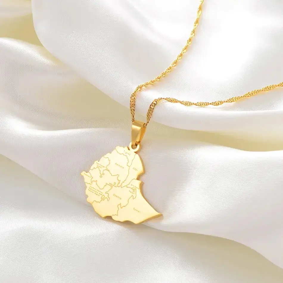 Ethiopia Map Necklace - Flag Pendant Gifts Pride Jewelry for Men and Women