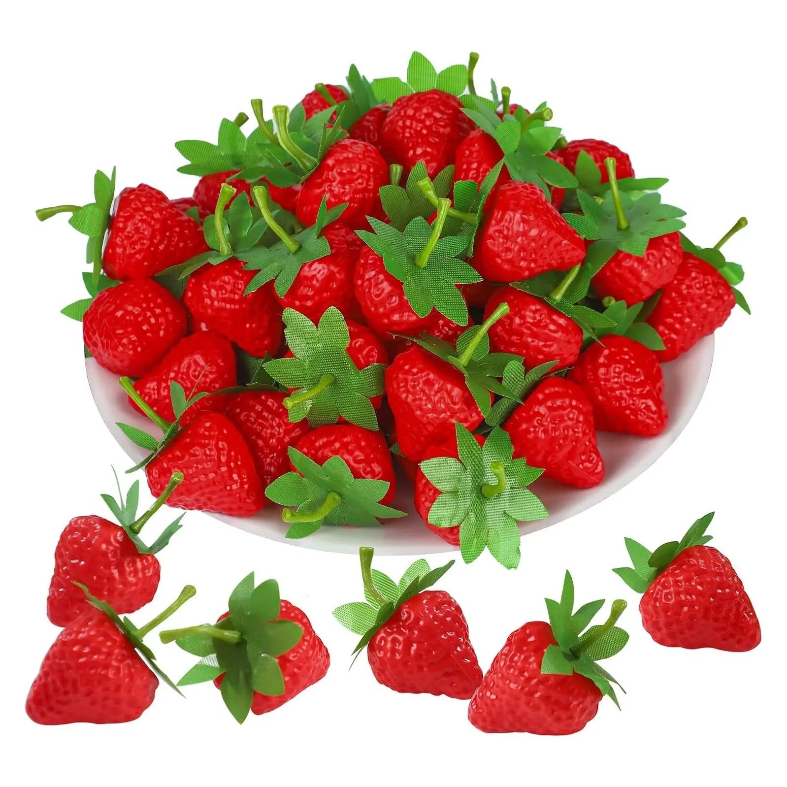 50 Pcs Artificial Red Strawberries, Realistic Fake Plastic Strawberry Decor for Home Kitchen Festival Party Photography Cake DecorationGift