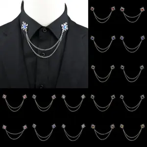 Fashion Gentleman Tassel Brooch For Men Suit Shirt Collar Crystal Cross Chain Lapel Pin Rhinestone Retro Wedding Accessories,summerwins