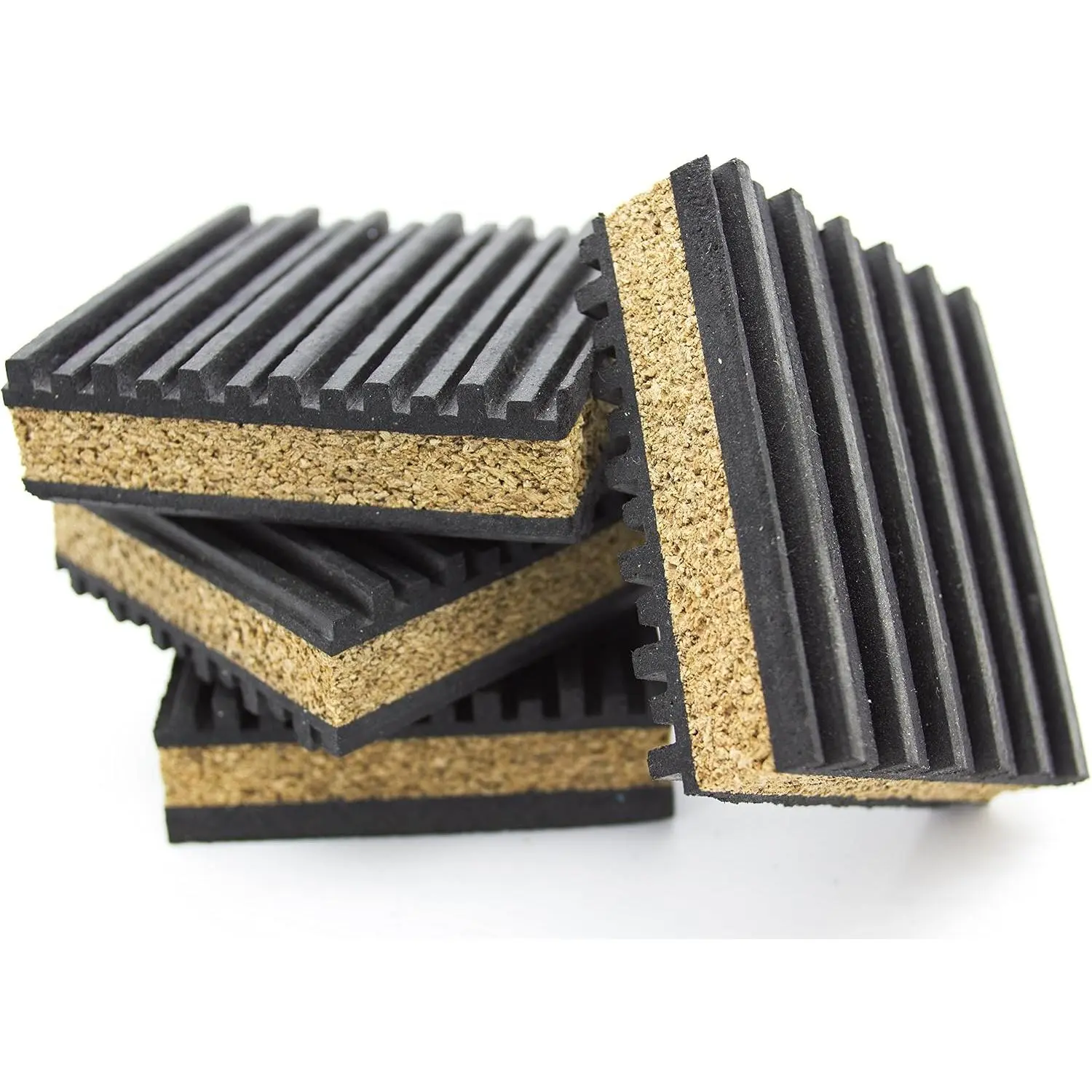Anti Vibration Rubber & Cork isolation pads, Pack of 4 (3" X 3" X 7/8")