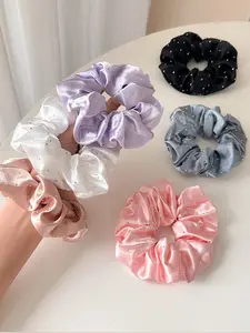 6pcs Luxury Satin Rhinestone Hair Ties, Large High Elasticity Girl Heart High-Quality Low Ponytail Hair Ties, Elegant Hair Accessories