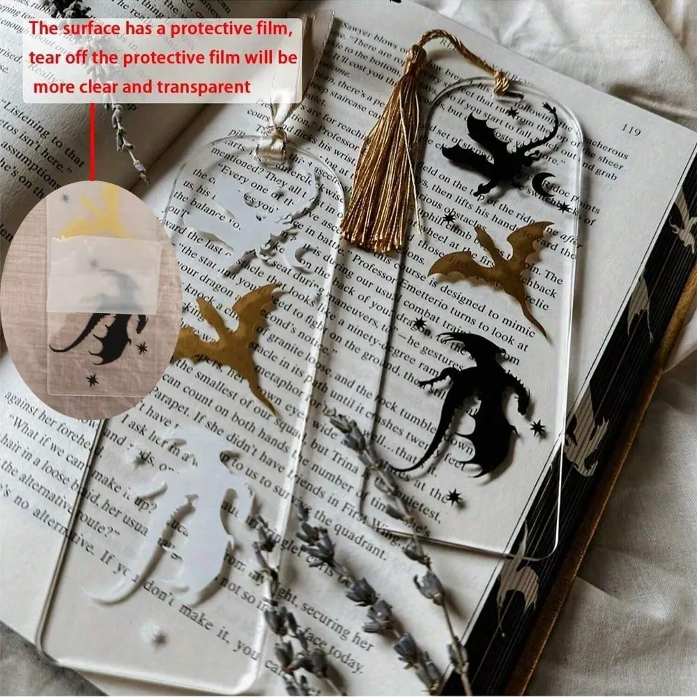 1pc Four-Winged Dragon Acrylic Bookmark, Cool Fantasy Book Mark, Creative Stationery Gift, Student Supplies, Fan Gift Item, Protective Film