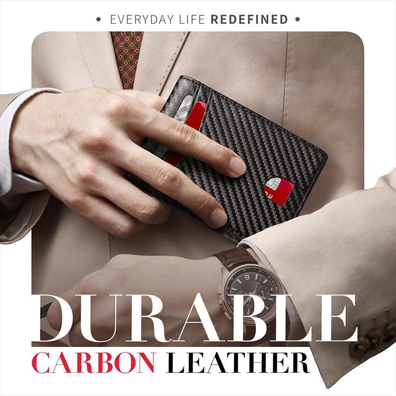 Men's ultra-thin wallet, ultra-fiber leather wallet, Men's wallet - RFID front pocket, double folding wallet, minimalist credit card case