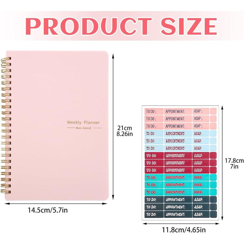 Undated Weekly Planner with Habit , 52 Weeks  Notebook A5 Weekly Goal Planner with Spiral Binding & Stickers  Work School Supplies for Women Girls 8.2" x 5.7" - Cute Style