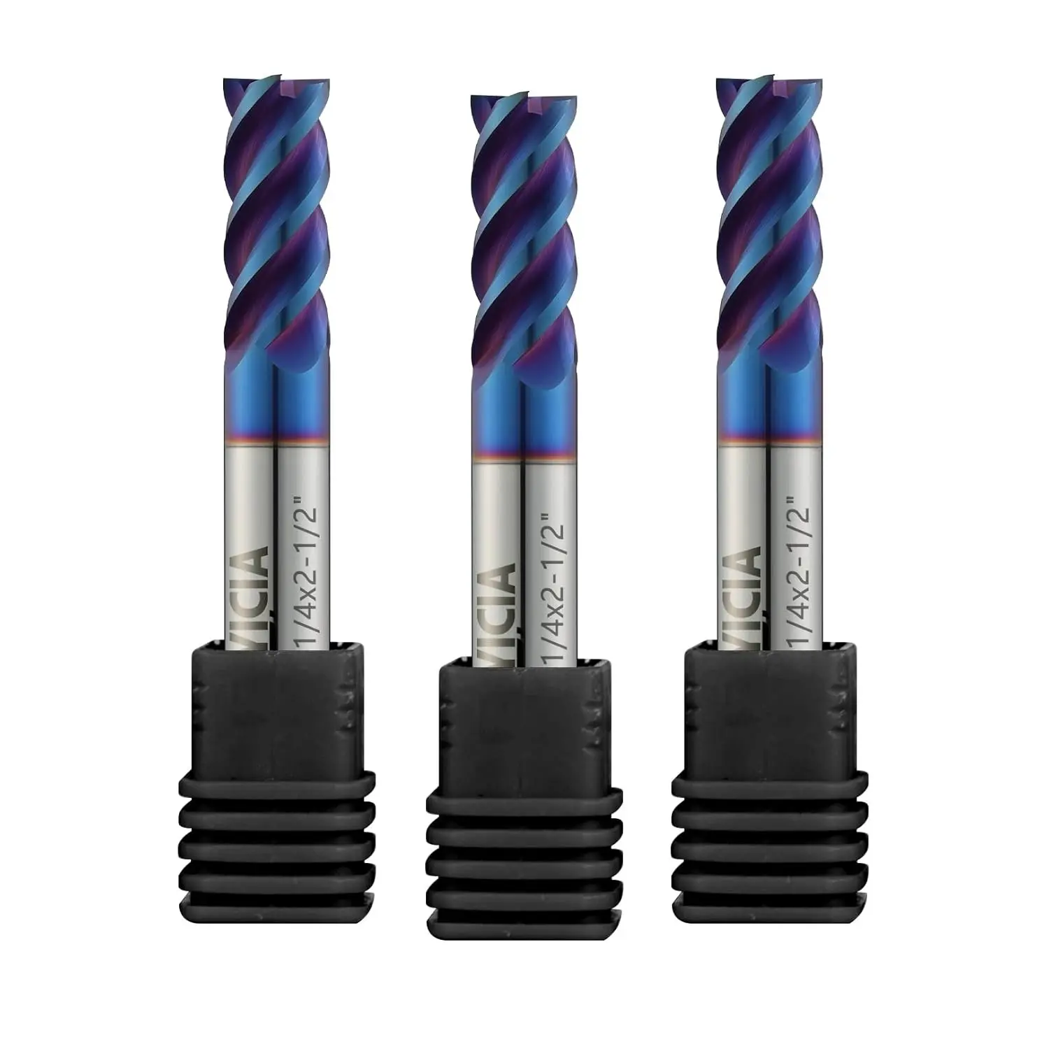 3PCS 1/4" Nano Coated Tungsten Carbide End Mill Set, 4 Flute Micro-Grain CNC Cutter Bits for Stainless Steel - High Hardness, Precision Cut, Multi-Size, Industrial Use (HRC65)