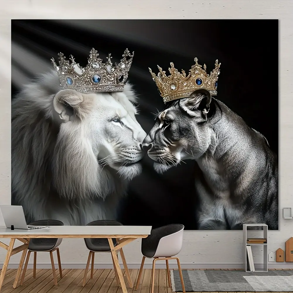 2D Flat Crowned Lion King Banner | Majestic Animal Wall Decor & Photo Backdrop for Bedroom, Office, Birthday Party, Wedding & Celebrations | Single-Sided Polyester | Metal Grommets for Easy Hanging