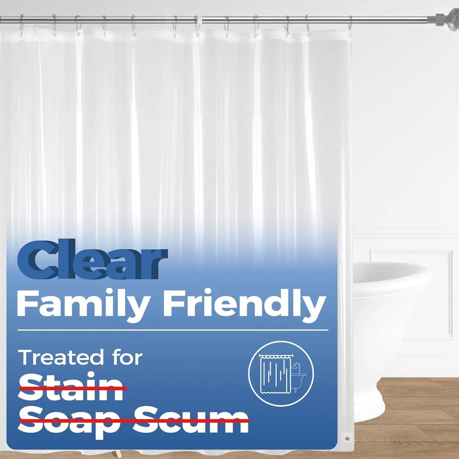 Shower Curtain Liner, PEVA Plastic Shower Liner with 3 Magnets, 72" x 72" Waterproof Bathroom Curtain, Clear, 1 Pack