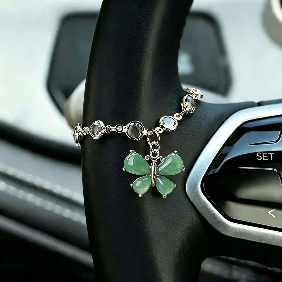 Natural Amethyst Butterfly Droplet Pendant, Crystal Cross Steering Wheel Chain, Car Interior Ornament, Lucky Auto Decor, Father’s Day Gift