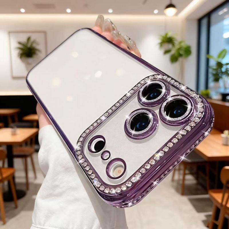 Transparent bling diamond phone case,Compatible with iPhone17Promax/16Pro/15Plus/14/13/12 series Case,Luxury Glitter Bling Sparkly Diamond Electro Plated Frame Edge Border Full Body Protective Clear Soft Shockproof Cover Phone Case
