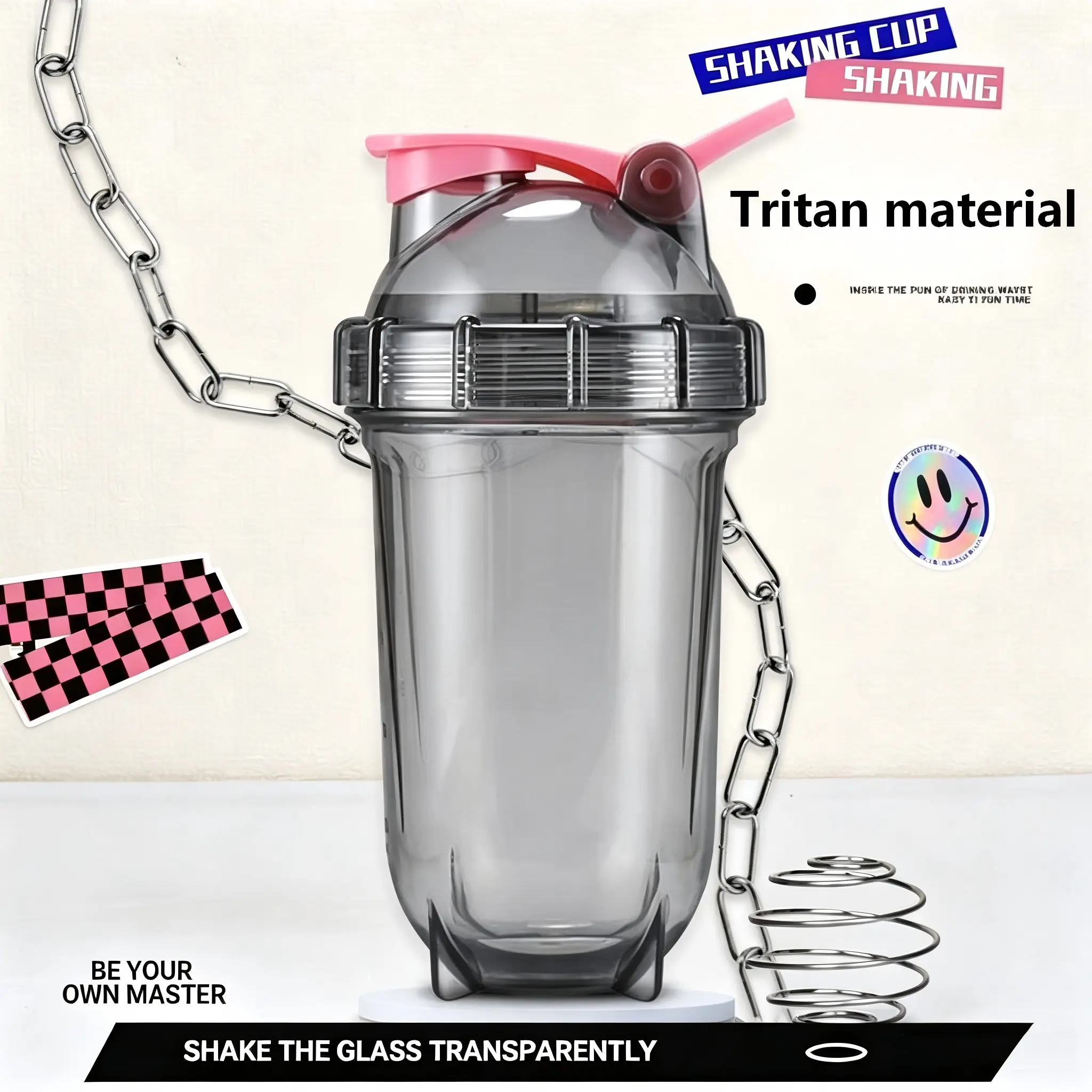 Tritan Material 550ML High-End Quality Heat-Resistant Shaker Cup, Perfect for Smoothies and Protein Powder, Trendy Fitness Drinkware Shaker Bottle
