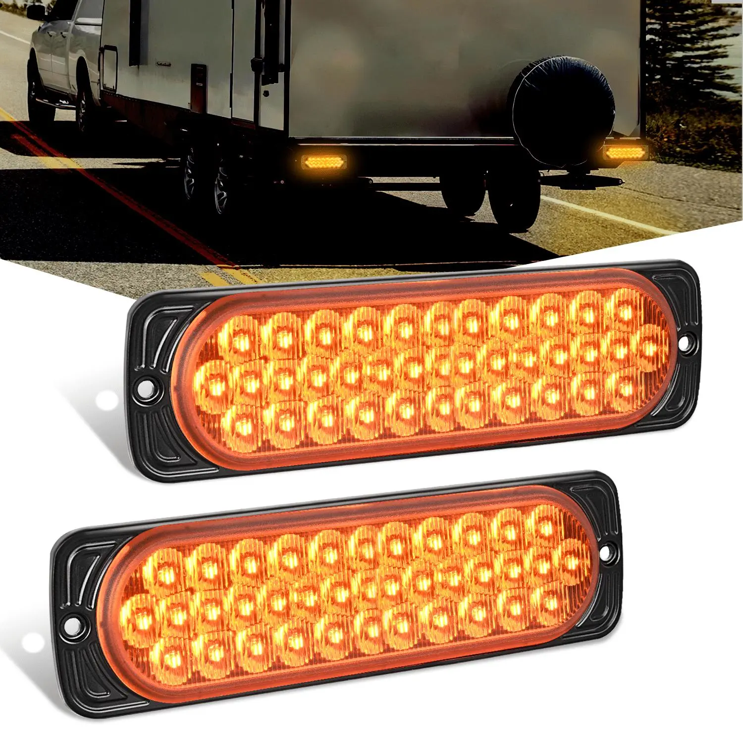 Nilight 2 PCS 7.5 in Aluminum Housing High Brightness LED Tail Lights, 36-Amber Turn Signals Markers, 10-30V DC Water Resistant Automotive Indicators with Black Wire for Camper, Boat (Snowy Weather Compatible), Led Lights, Two Levels
