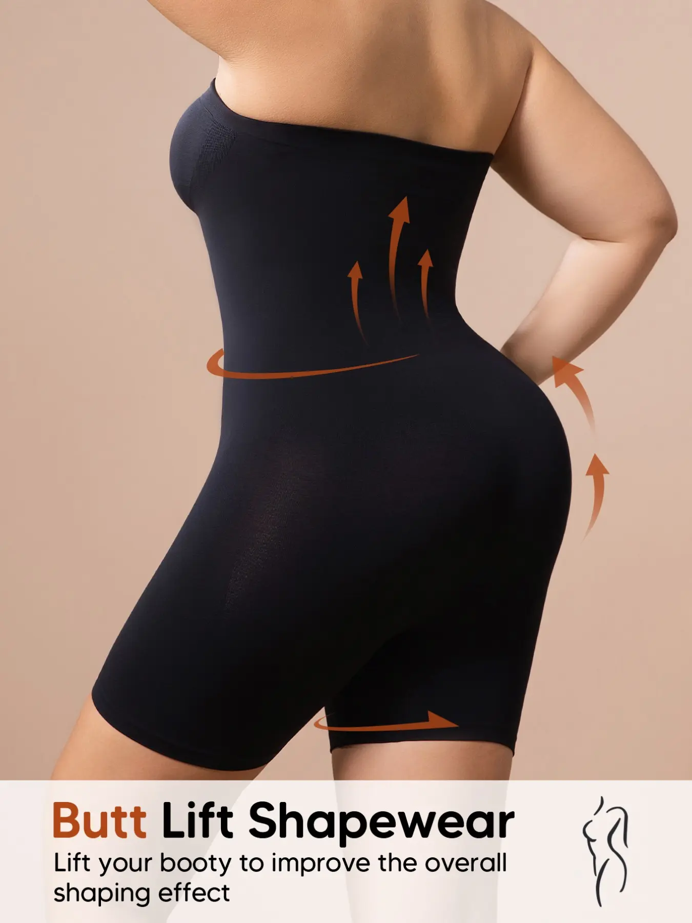 Women's Plus Size Strapless Shapewear Jumpsuit, Tummy Control Butt Lifting Seamless Bodysuit, Casual Everyday All-Season Wear, Plain Knit Design