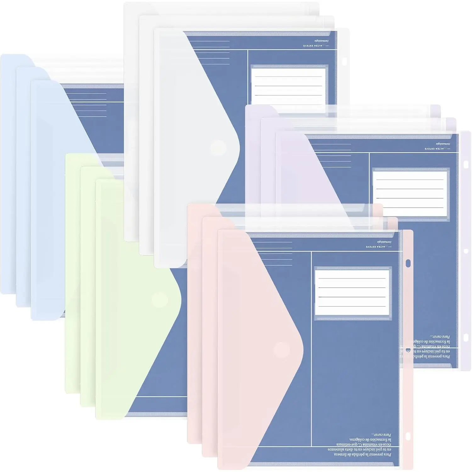 15 Pack Binder Pockets, Heavyweight Clear Plastic Folders with Tight Closure, Side Loading Binder Dividers with Pockets, Letter Size Binder Organizer,  Colors (15, Multicolor)