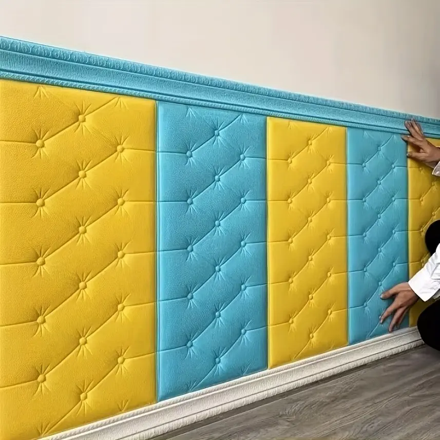 10pcs Self-Adhesive 3D Foam Wall Panels, Thickened 4mm Vinyl Buffer Stickers, Anti-Collision Bed Rail, Easy Peel and Stick Removable Wallpaper for Bedroom Walls