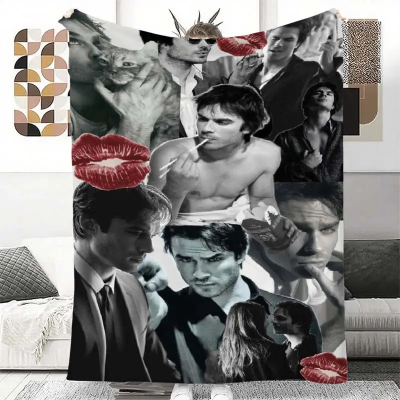 Scarface Tony Montana Collage Flannel Throw Blanket Red Lip Print Vintage Movie Soft Fleece Blanket