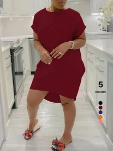 Womens Batwing Sleeve T Shirt Dress Casual Loose Fit Midi Dress with Pockets Solid Color Comfy Everyday Summer Dress for Women