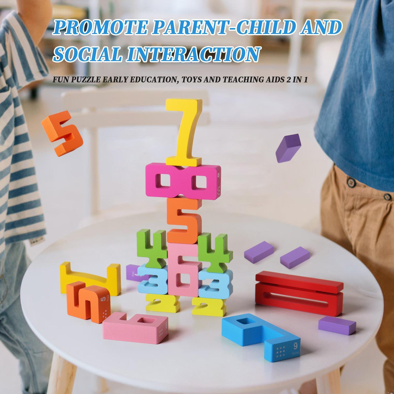 Wooden Number Building Block (1 Box), Creative Montessori Stacking Toys, Early Educational Toy for Children, Perfect Valentine's Day Gift