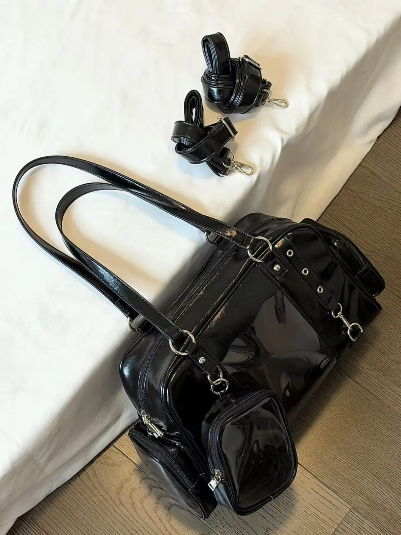 2026 Japanese Style Anime Pain Bag for Girls, Large Capacity Dual Shoulder Bag, Transparent Bjd Chara Board Single Shoulder Bag