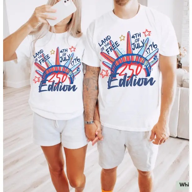 Land Of The Free 4th Of July 1776 Statue Of Liberty Graphic Cotton T‑Shirt, Comfort Oversized Cute Fashion Outfit, Independence Day Holiday Best Gift For Him Her, Perfect Present For Family Friends