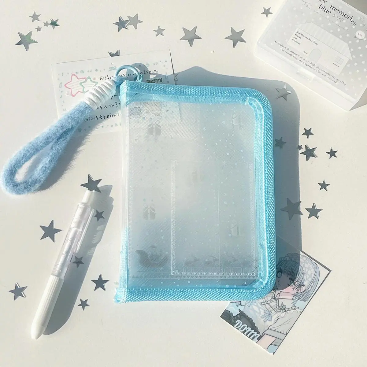 WAKAWAKA A6 A5 Twill Texture Clear Planner Storage Case Zipper Closure for Organizing Badges Collectible Cards Stickers Polka Do