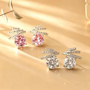 Fashionable and Luxurious Zircon Stud Earrings with Sparkling Diamond Design DDES0968 Everyday Versatile High-End Exquisite Earrings 14K Gold-Plated