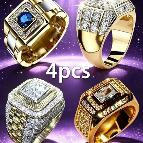 Men's Pad Cut Imitation Gemstone Ring, Micro Pave Halo Sapphire and Glass Stone Ring, Bold Western Hip Hop Business Accessory Jewelry Ring