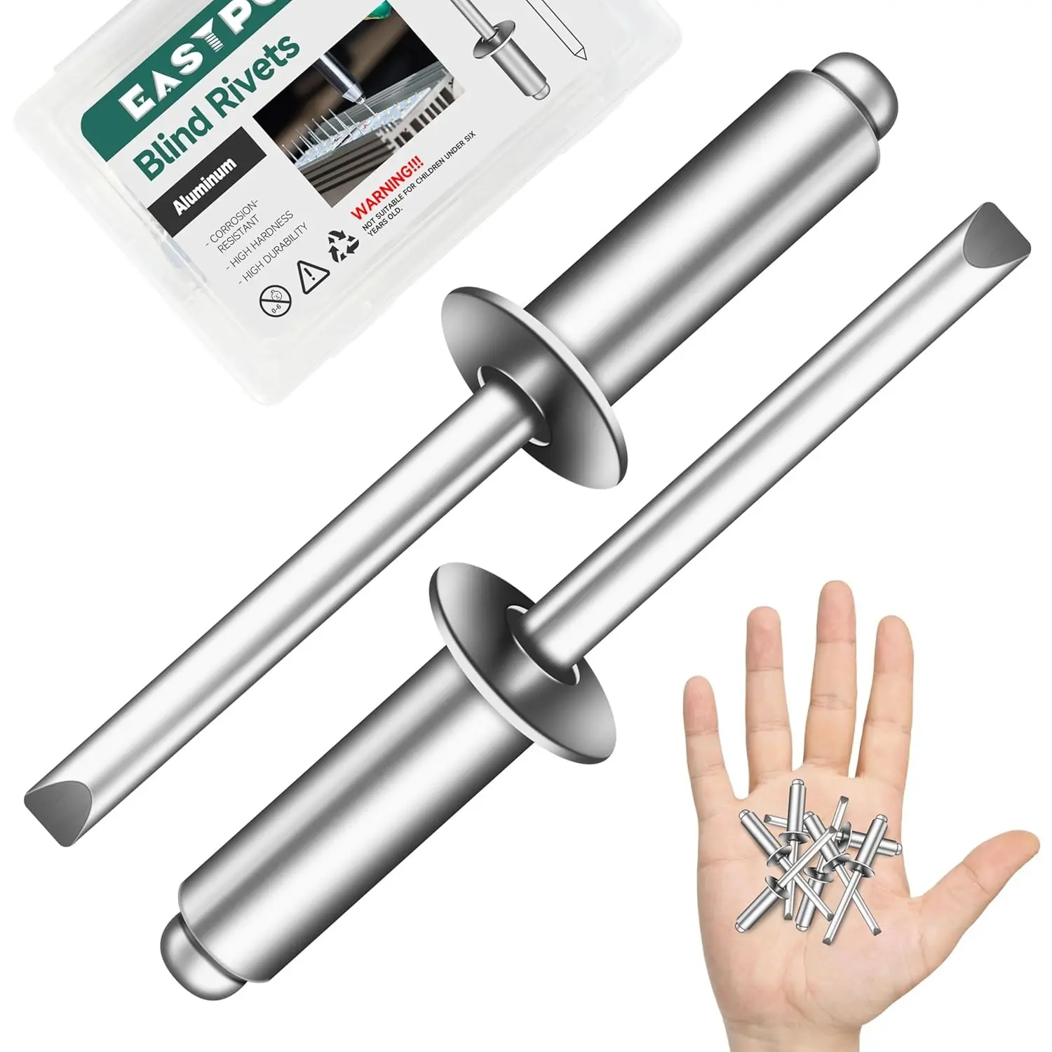 100 Pcs 1/4" x 3/4" Aluminum Blind Pro Rivets, 6.4 x 20mm Pop Rivets, 1/4 Rivet Aluminum Grip and Steel Mandrel