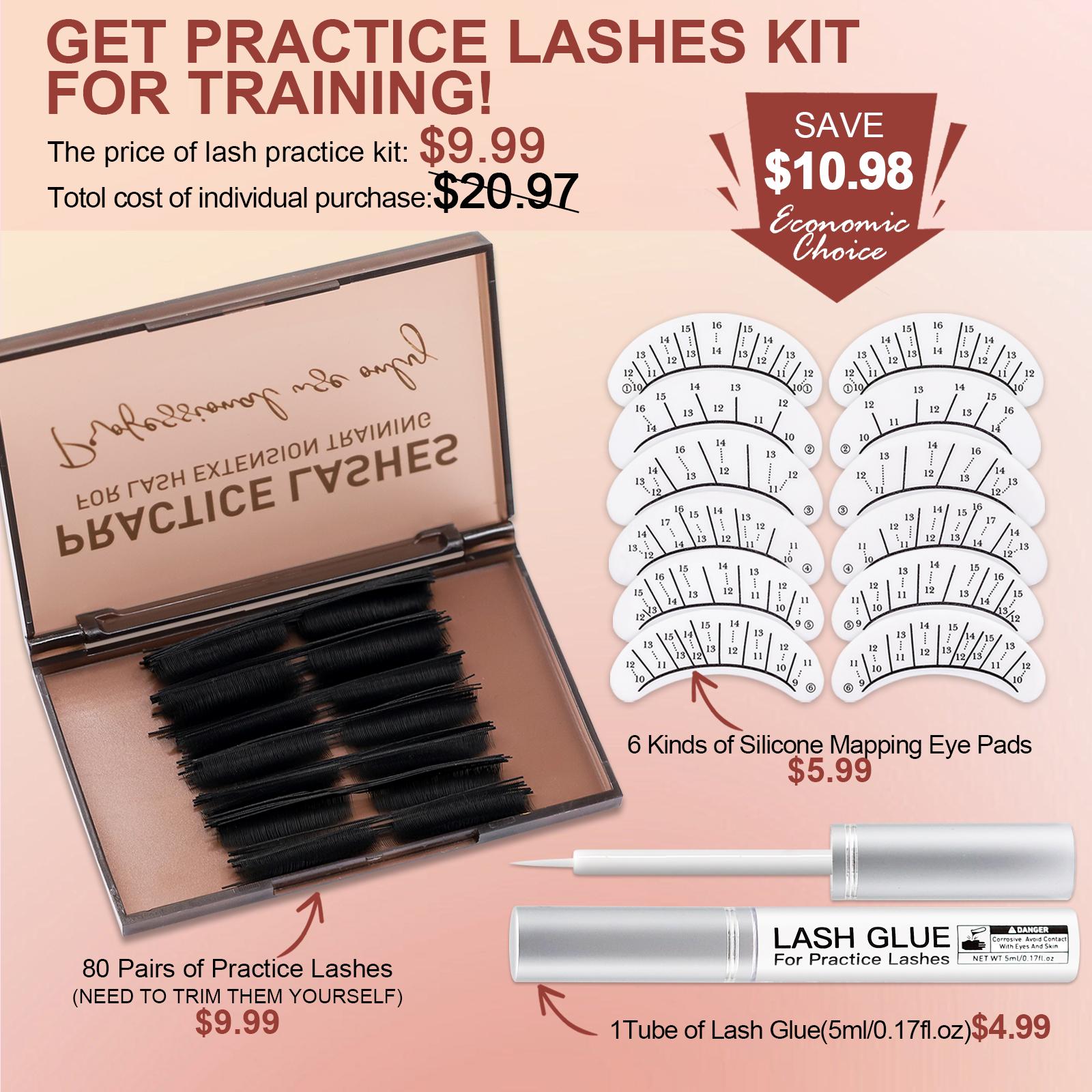 Practice Lashes Kit for Eyelash Extensions, Training Strips & Lashes for Lash Mannequin Head, Beginner Friendly Lash Extension Supplies, Lash Clusters Kit, Eyelash Tools