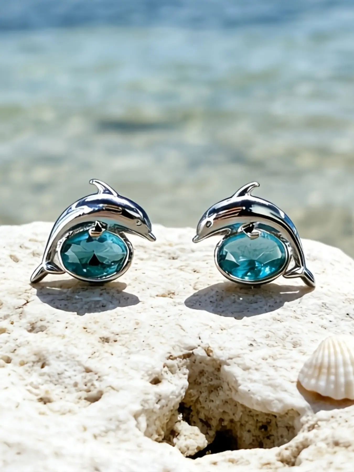 1 Pair of Lake Water Blue Dolphin Earrings - Cute Female Animal Jewelry - Exquisite Birthday Gift - Daily Wear Accessories